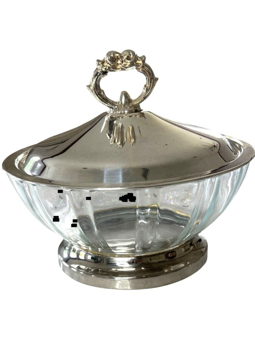 Arcoroc France Vintage Silver-Plated Glass Dish With Ornate Lid